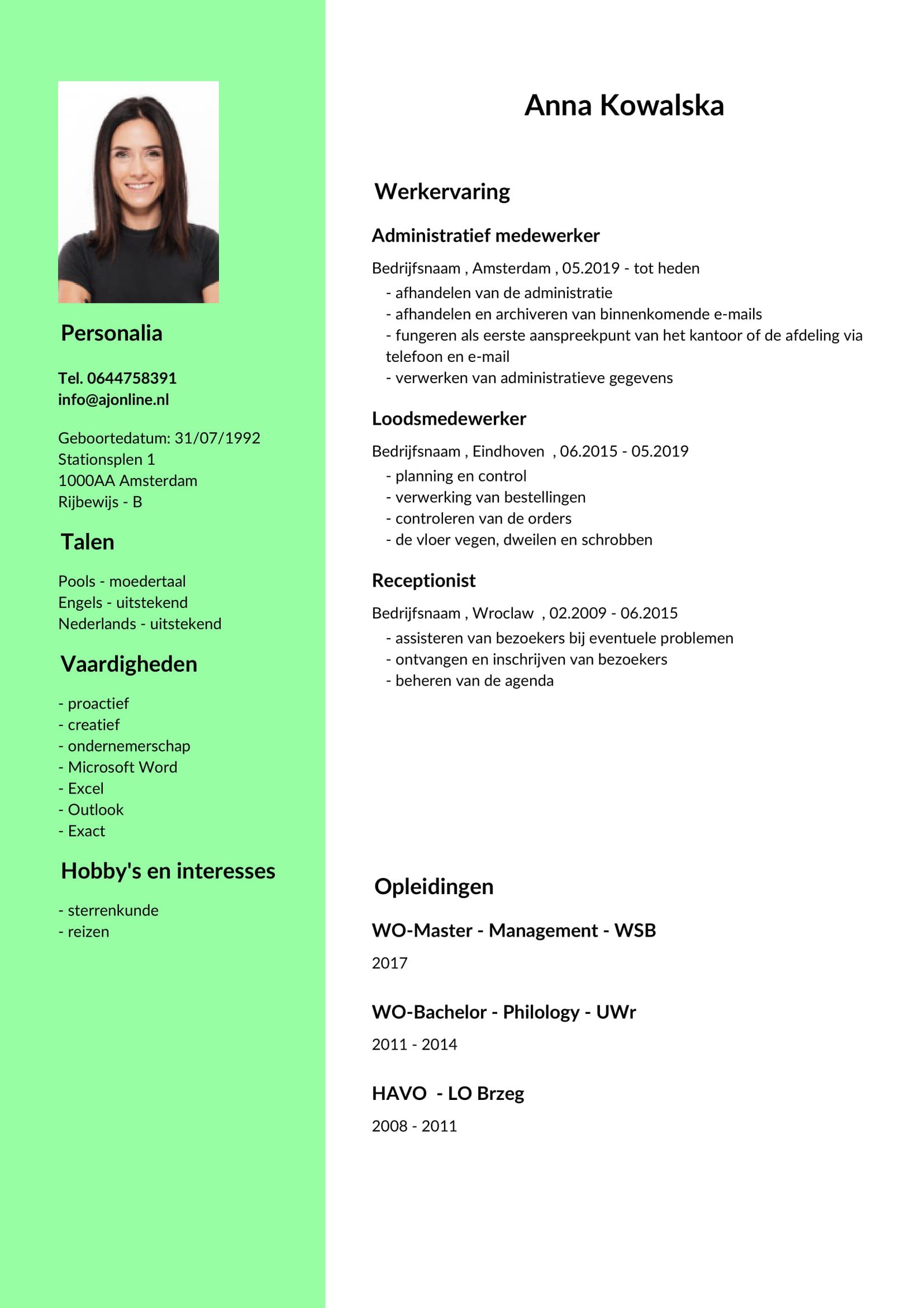 Образец cv на французском языке